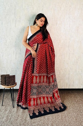 [SAMLK] Premium Ajrakh Modal Silk Sarees 4243