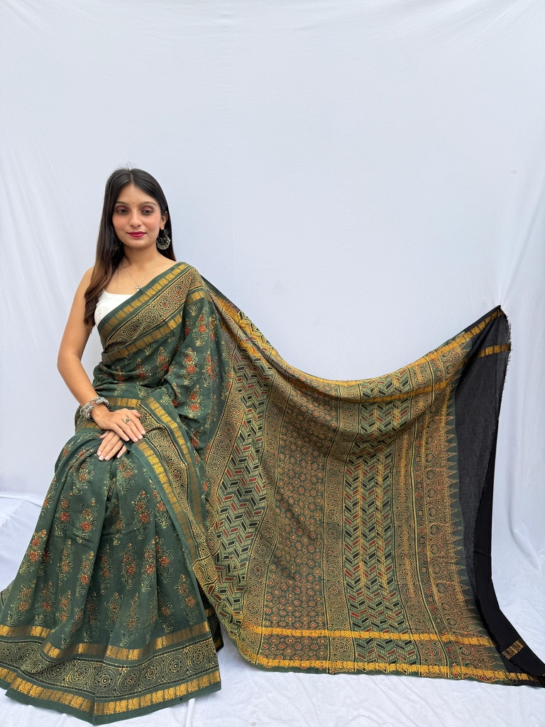 Ajrakh Sungudi Cotton Sarees 5043