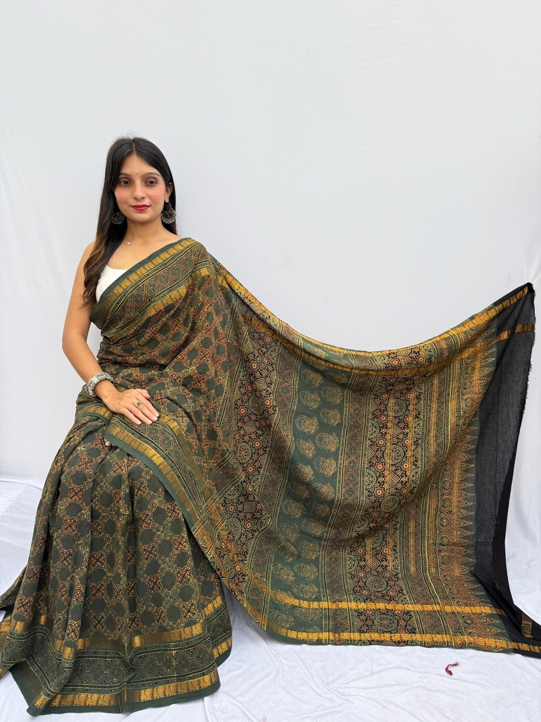 Ajrakh Sungudi Cotton Sarees 5043