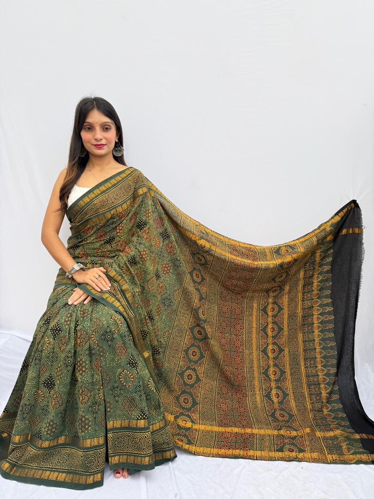 Ajrakh Sungudi Cotton Sarees 5043