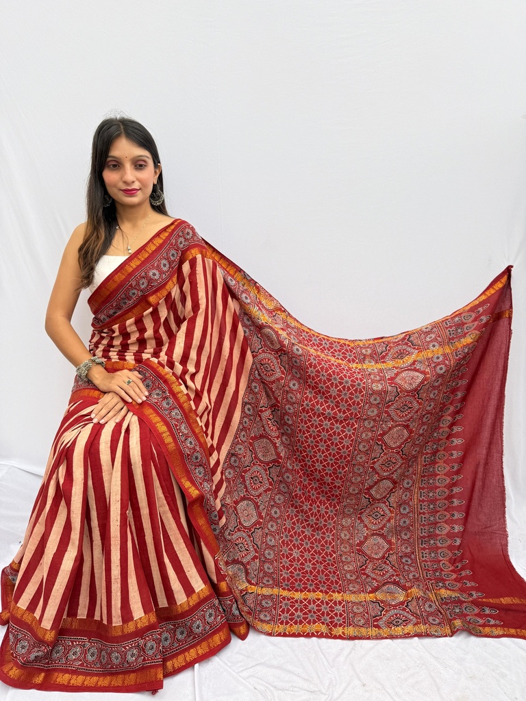 Ajrakh Sungudi Cotton Sarees 5043
