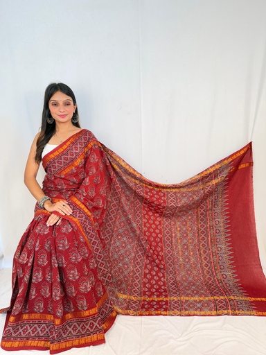 [SAMF] Ajrakh Sungudi Cotton Sarees 5043
