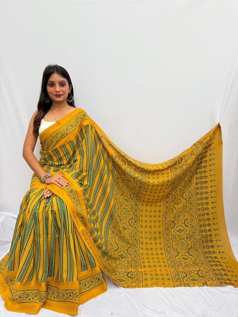 Ajrakh Sungudi Cotton Sarees 5043