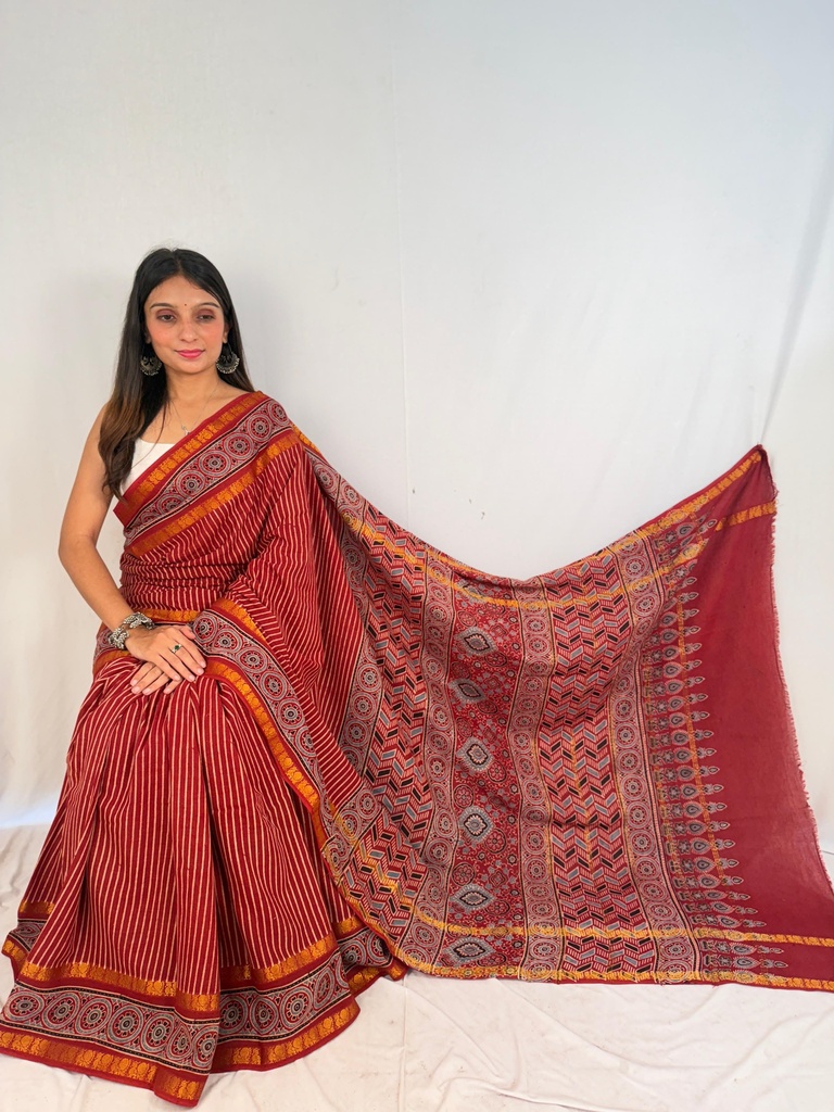 Ajrakh Sungudi Cotton Sarees 5043
