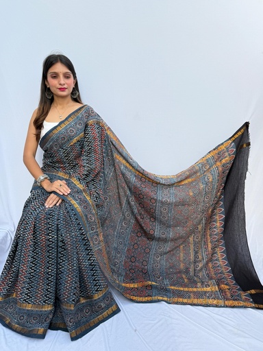[SAMF] Ajrakh Sungudi Cotton Sarees 5043