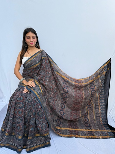 [SAMF]  Ajrakh Sungudi Cotton Sarees 5043