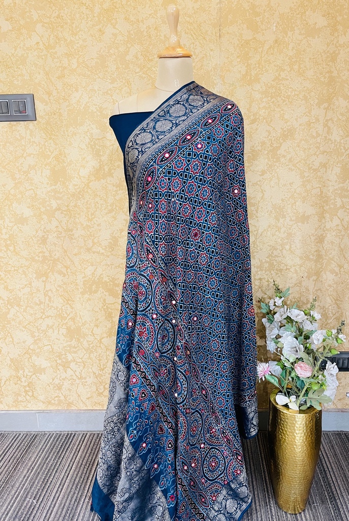 Ajrakh Dola Silk Dupatta 4564