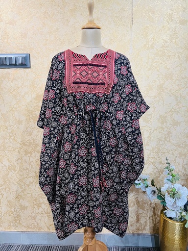 [KAKH] Ajrakh Short Cotton Kaftan 5053
