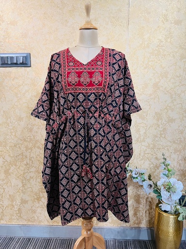 [KAKH] Ajrakh Short Cotton Kaftan 5053