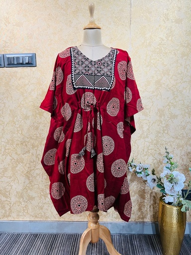 [KAKH] Ajrakh Short Cotton Kaftan 5053