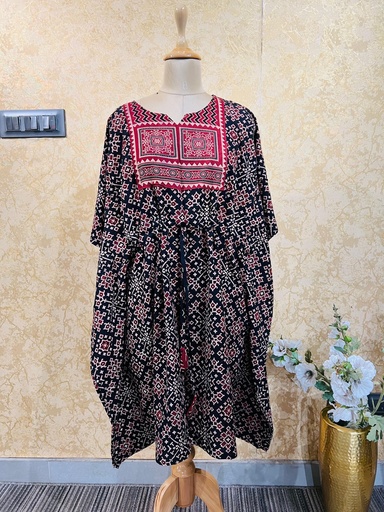 [KAKH] Ajrakh Short Cotton Kaftan 5053