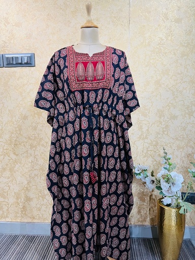 [KAKH] Ajrakh Cotton Long Kaftan 5053