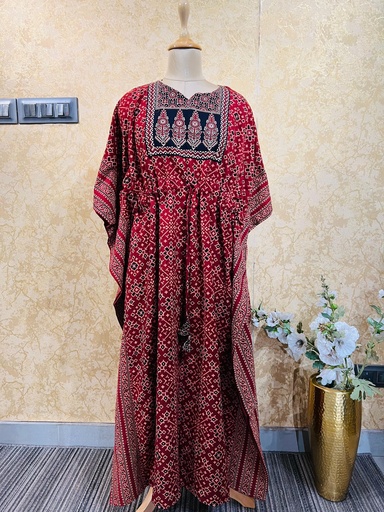 [KAKH] Ajrakh Cotton Long Kaftan 5053