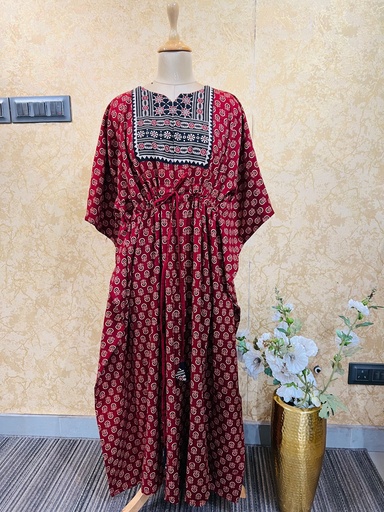 [KAKH] Ajrakh Cotton Long Kaftan 5053