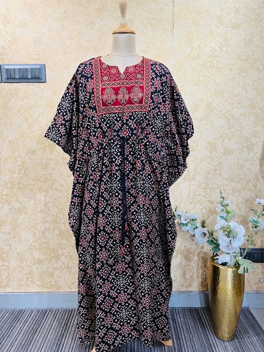 [KAKH] Ajrakh Cotton Long Kaftan 5053