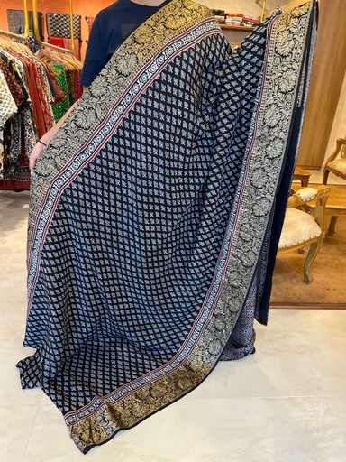 [SAISK] Premium Ajrakh Dola Silk Saree 5033