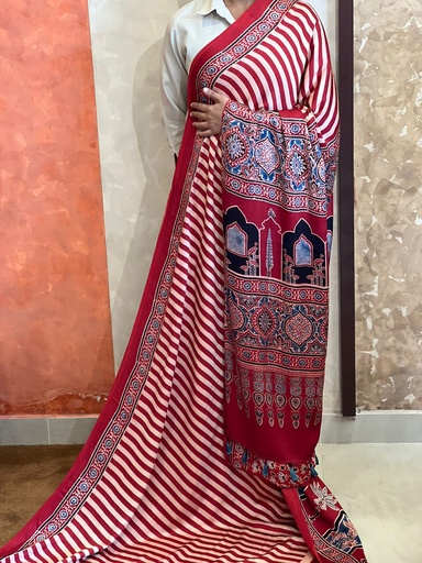 [SAMJ] Ajrakh Modal Silk Saree 5048