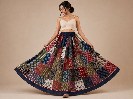 [SKKH] Ajrakh Boho Style Skirts 4556