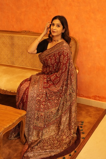 [SAMJ59500] Exclusive Ajrakh Designer Silk Saree 5036