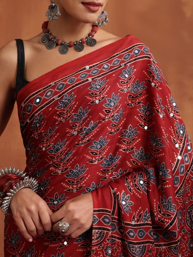 [SAMLK7950] Ajrakh Modal Silk Mirror Saree 5036