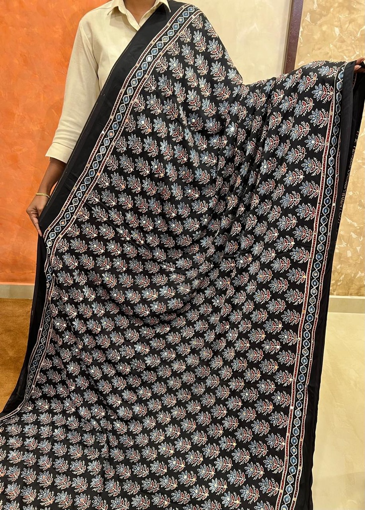 Ajrakh Modal Silk Mirror Saree 5036