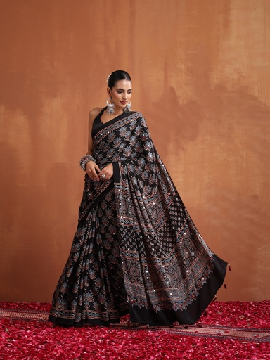 [SAMLK7950] Ajrakh Modal Silk Mirror Saree 5036
