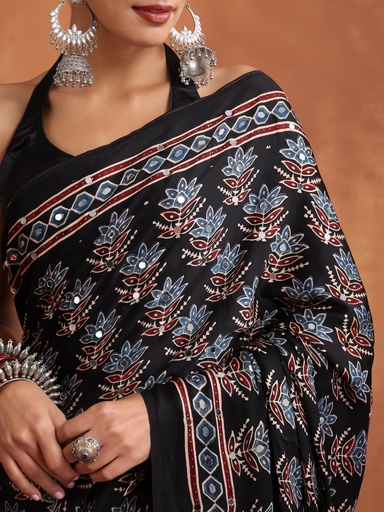 [SAMLK7950] Ajrakh Modal Silk Mirror Saree 5036