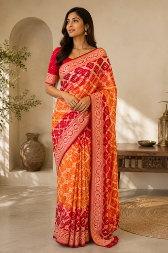 [SASHF13500] Georgette Bandhini Saree 4552