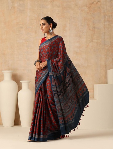 [SAMKS8950] Premium Ajrakh Modal Silk Sarees 5033