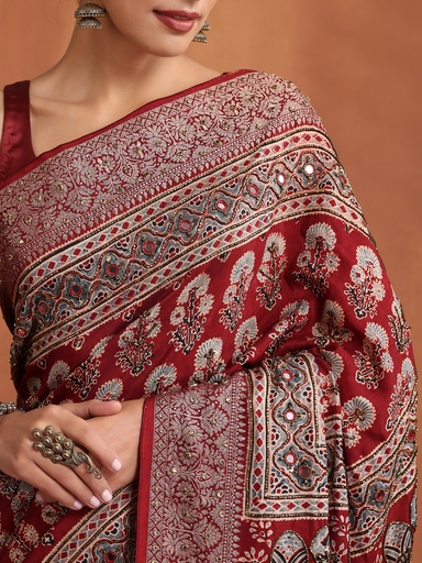 [SAMK] Premium Ajrakh Silk Saree 5036