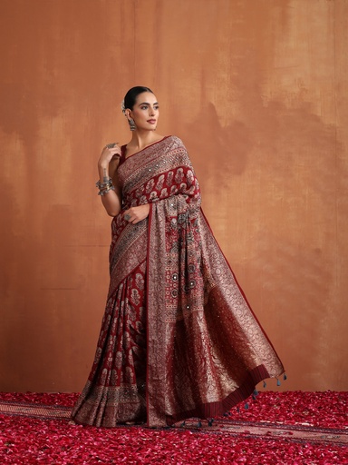 [SAMK] Premium Ajrakh Silk Saree 5036