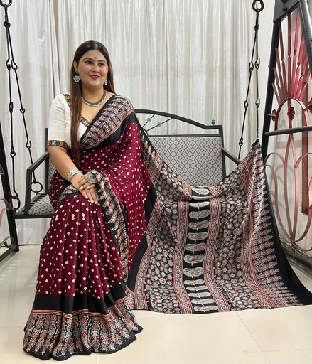 [SAMLK8950] Premium Ajrakh Bandhani Saree 4244