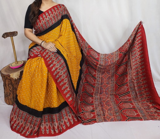 [SAKS8950] Premium Ajrakh Bandhani Saree 4244
