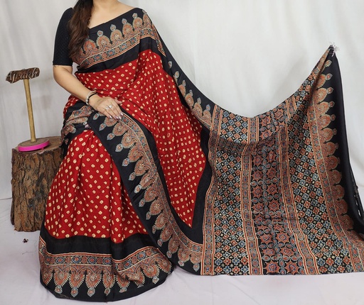 [SAKS8950] Premium Ajrakh Bandhani Saree 4244