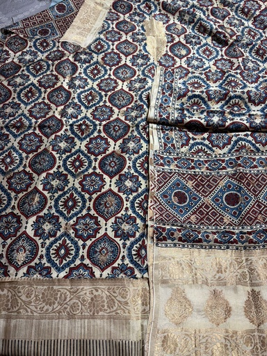 [SUKAR5950] Ajrakh Dola Silk Top and Dupatta Set 5048 