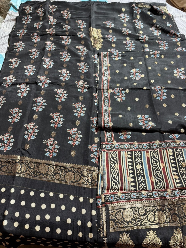 Ajrakh Dola Silk Top and Dupatta Set 5048 