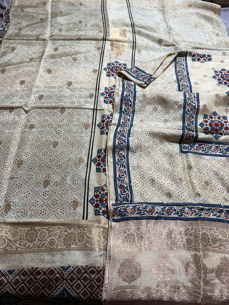 Ajrakh Dola Silk Top and Dupatta Set 5048