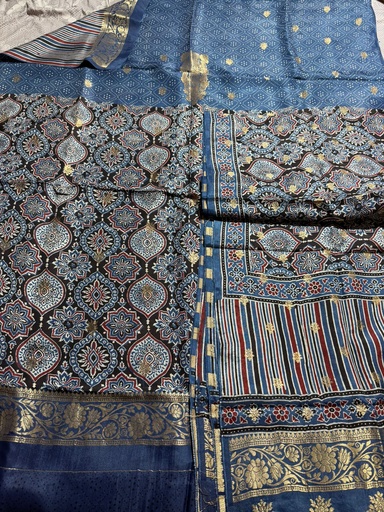 [SUKAR5950] Ajrakh Dola Silk Top and Dupatta Set 5048