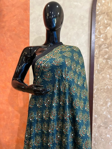 [DUMLK3650] Ajrakh Mirror work  Silk Dupatta 5035 