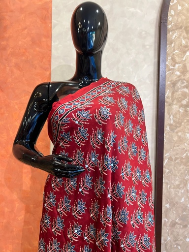 [DUMLK3650] Ajrakh Mirror work  Silk Dupatta 5035 