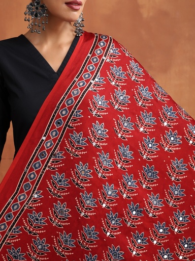 [DUMLK3650] Ajrakh Mirror work Silk Dupatta 5035 