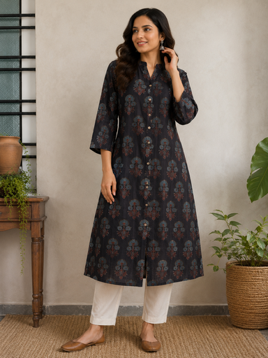 [KUMLK3450] Ajrakh Handloom Cotton Kurti 5055