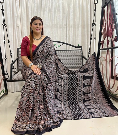 [SAMLK5650] Ajrakh Modal Silk Saree 4243
