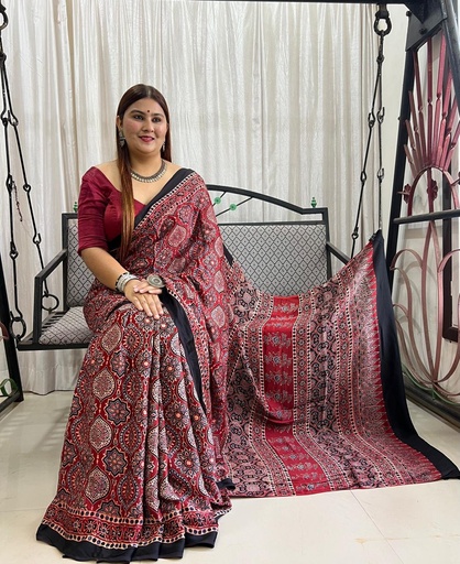 [SAMLK5650] Ajrakh Modal Silk Saree 4243