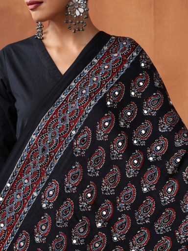 [DUVD4650] Ajrakh Mirror Work Silk Dupatta 5035