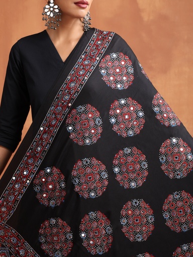 [DUVD4650] Ajrakh Mirror Work Silk Dupatta 5035