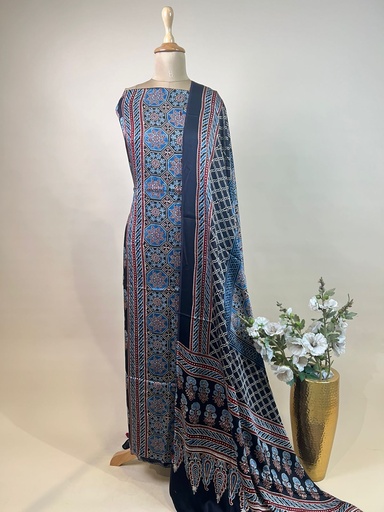 [SUAZ4950] Ajrakh Modal Silk Top and Dupatta Set 5048