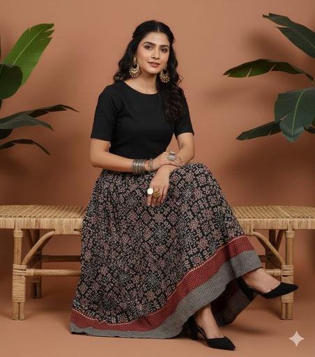 [KUKH2150] Ajrakh Cotton Skirts 4556