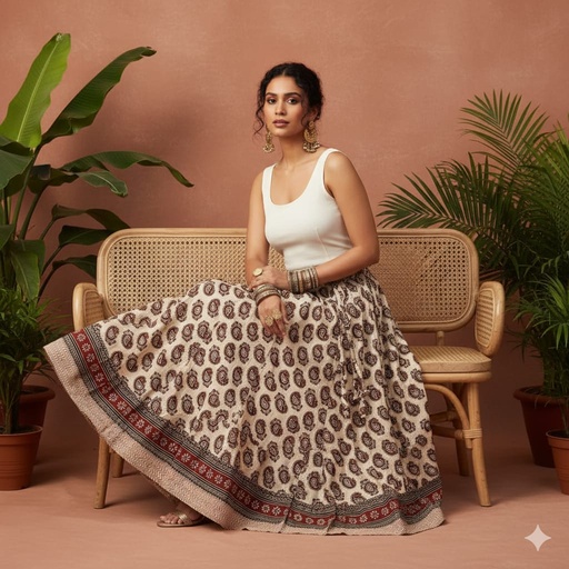 [KUKH2150] Ajrakh Cotton Skirts 4556