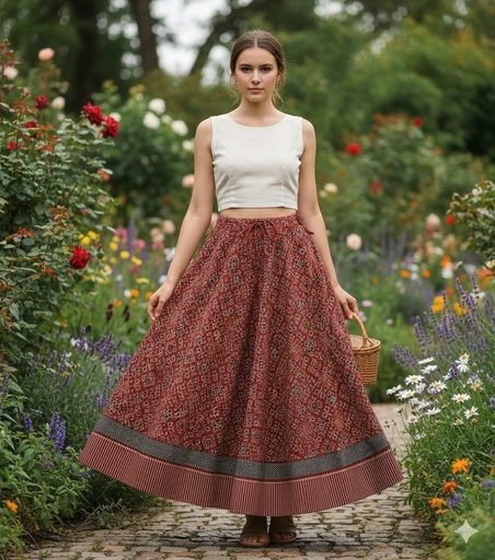 [KUKH2150] Ajrakh Cotton Skirts 4556